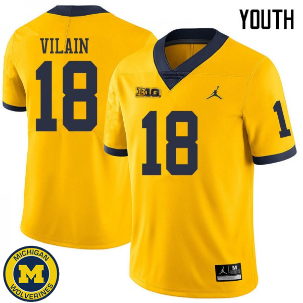 Youth University of Michigan #18 Luiji Vilain Yellow Jordan Brand Embroidery Jersey